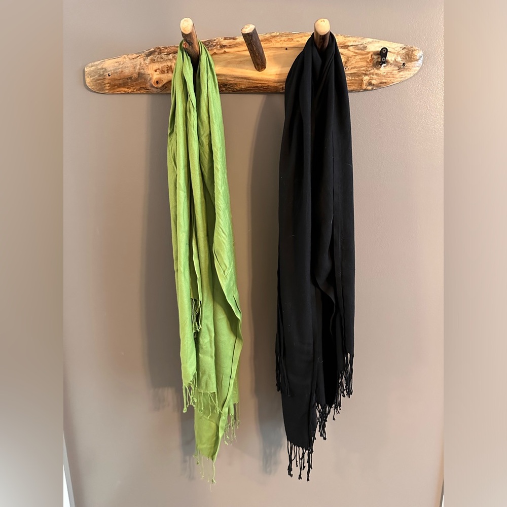 Bundle of two pashmina style scarves - Black and lime green